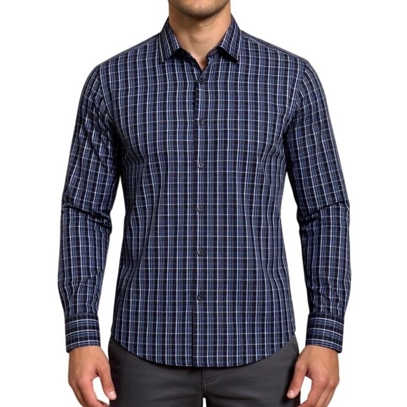 UNTUCKit Other - UNTUCKit Mens Large Navy Blue Plaid Wrinkle Free 100% Cotton Button Down Shirt